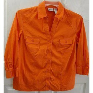 CHICO'S Women's 3/4 Sleeve, Collared V-Neck Orange